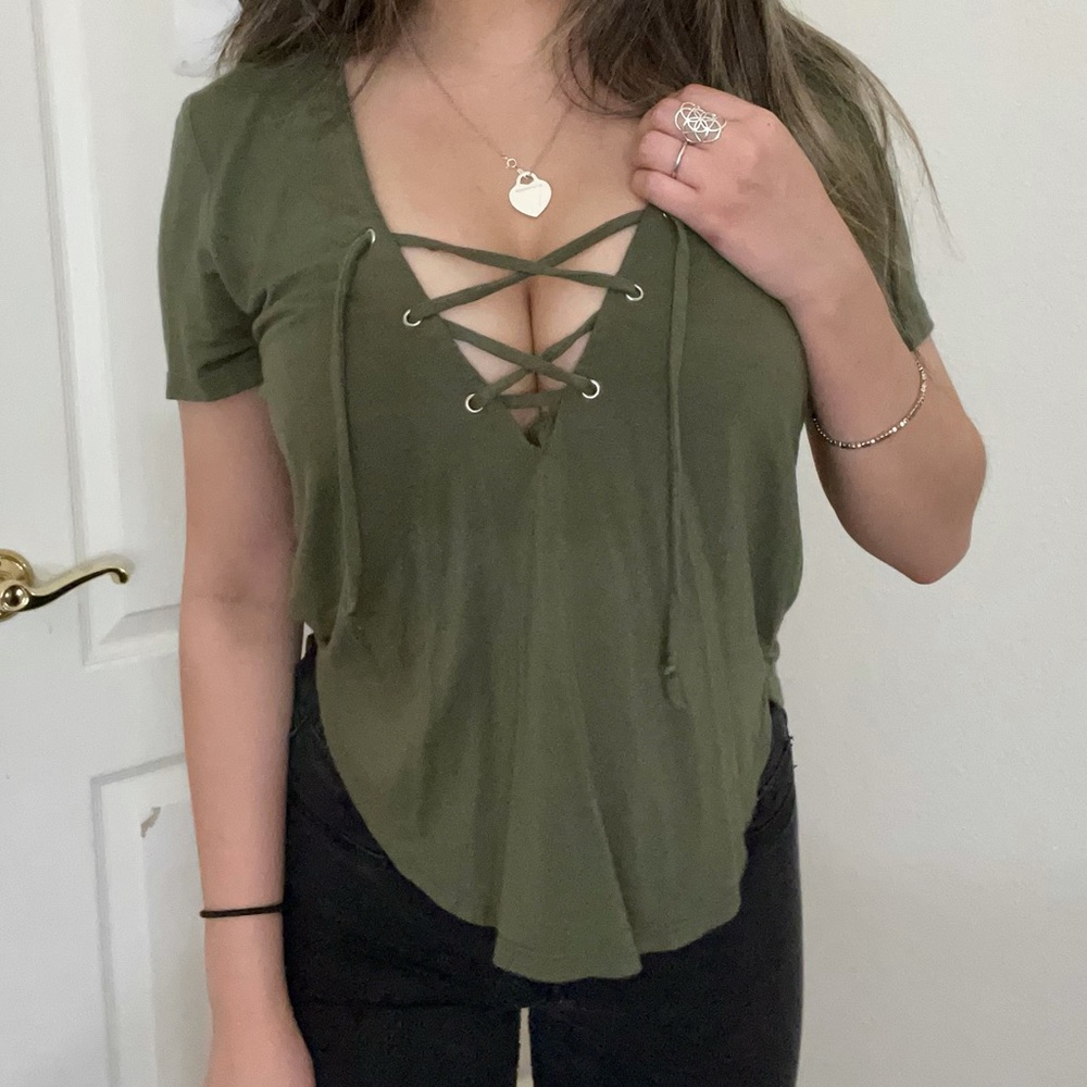Lace Up Olive Army Green Top